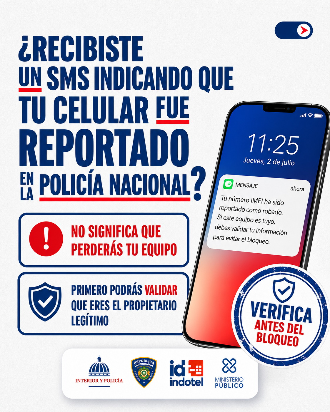 Información sobre celular reportado ante la Policía Nacional